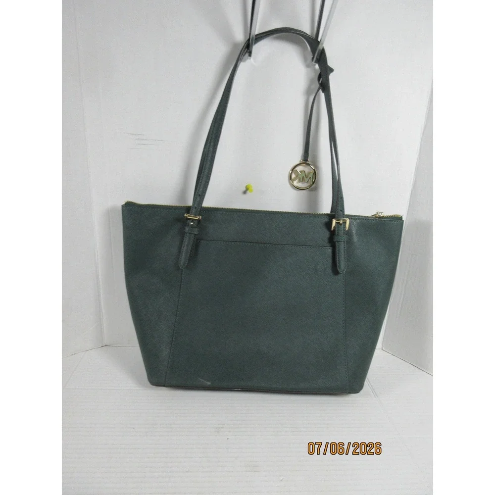 Michael Kors Jet Set Travel Saffiano Leather Tote Bag Green Gold Hardware
